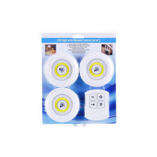 Set of 3 Wireless Adjustable LED Brightness Lights with Remote Control