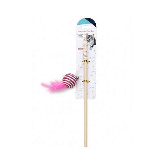 Cat Stick Cat Interactive Stick with Ball Feather Wand for Cat Teaser Catcher ( Color & Pattern May Vary ) (Wooden Wand Stick)