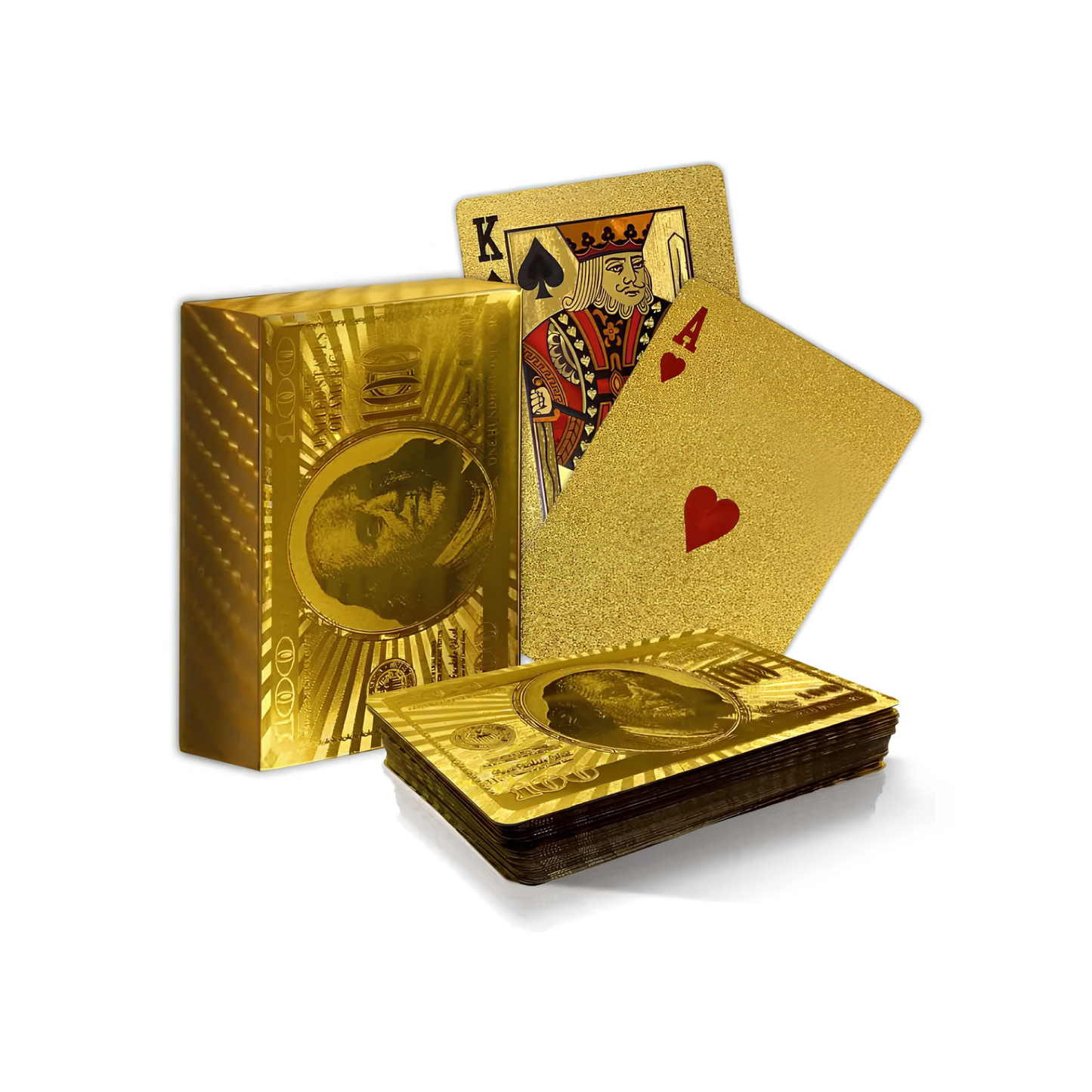 24K Gold Foil Playing Cards 100 dollar bill design