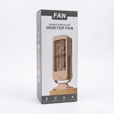 Double Blade Desktop Cooler Electric Fan in a beige color
