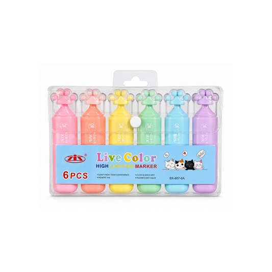 A Set of 6 Cat Paw Highlighters in Cute Colors