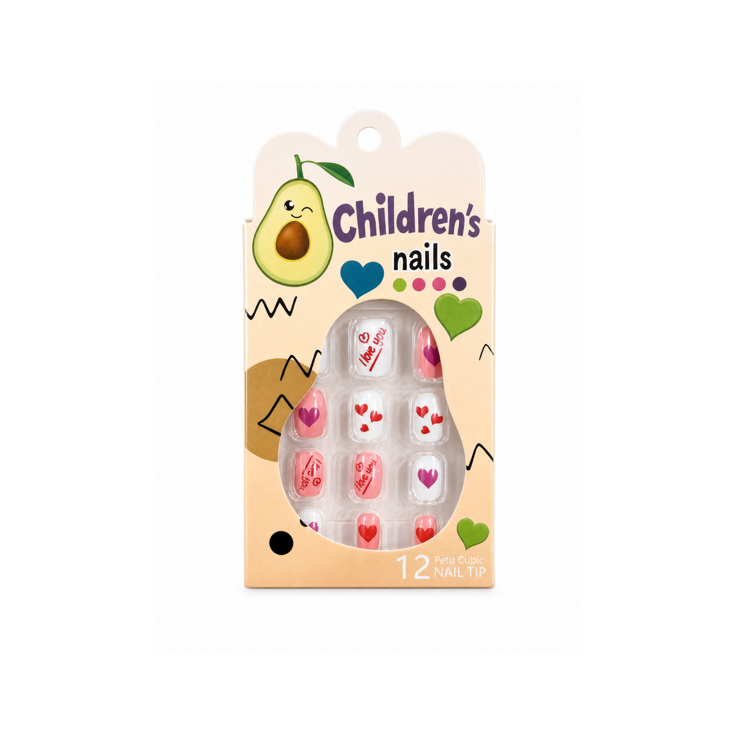 Press Children's nails featuring a heart design 12-piece set