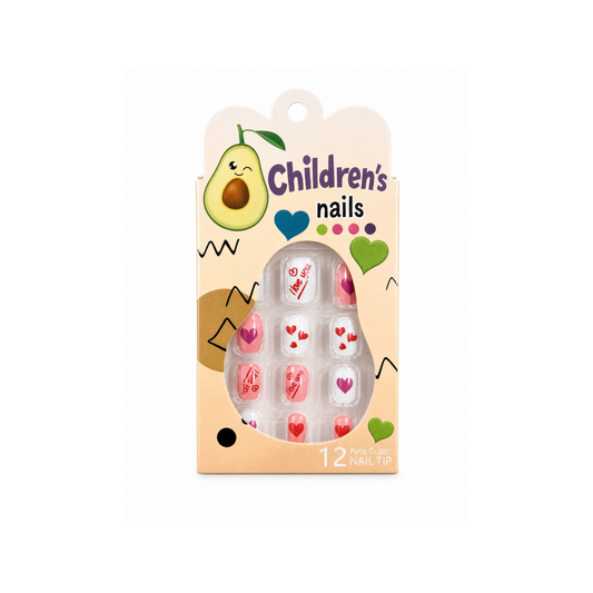 Press Children's nails featuring a heart design 12-piece set