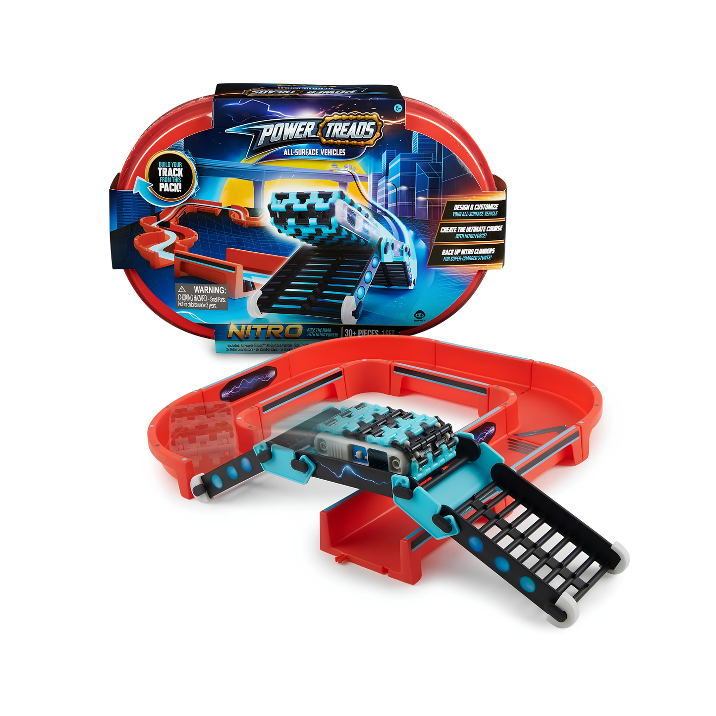 Power Treads - Nitro Stunt Pack - All-Surface Toy Vehicles - 30+ Pieces, Multicolor