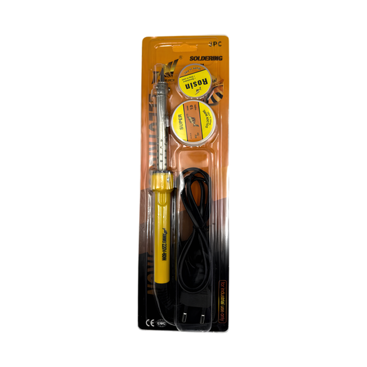 3-piece soldering iron set includes a corded electric iron and rosin flux