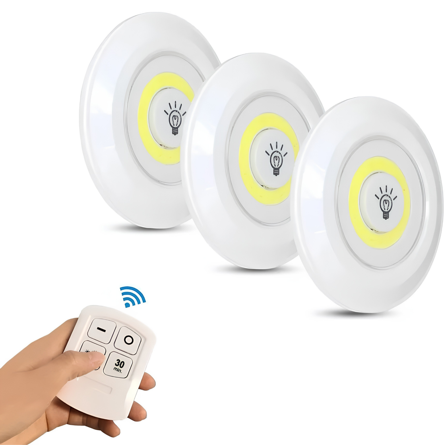 Set of 3 Wireless Adjustable LED Brightness Lights with Remote Control
