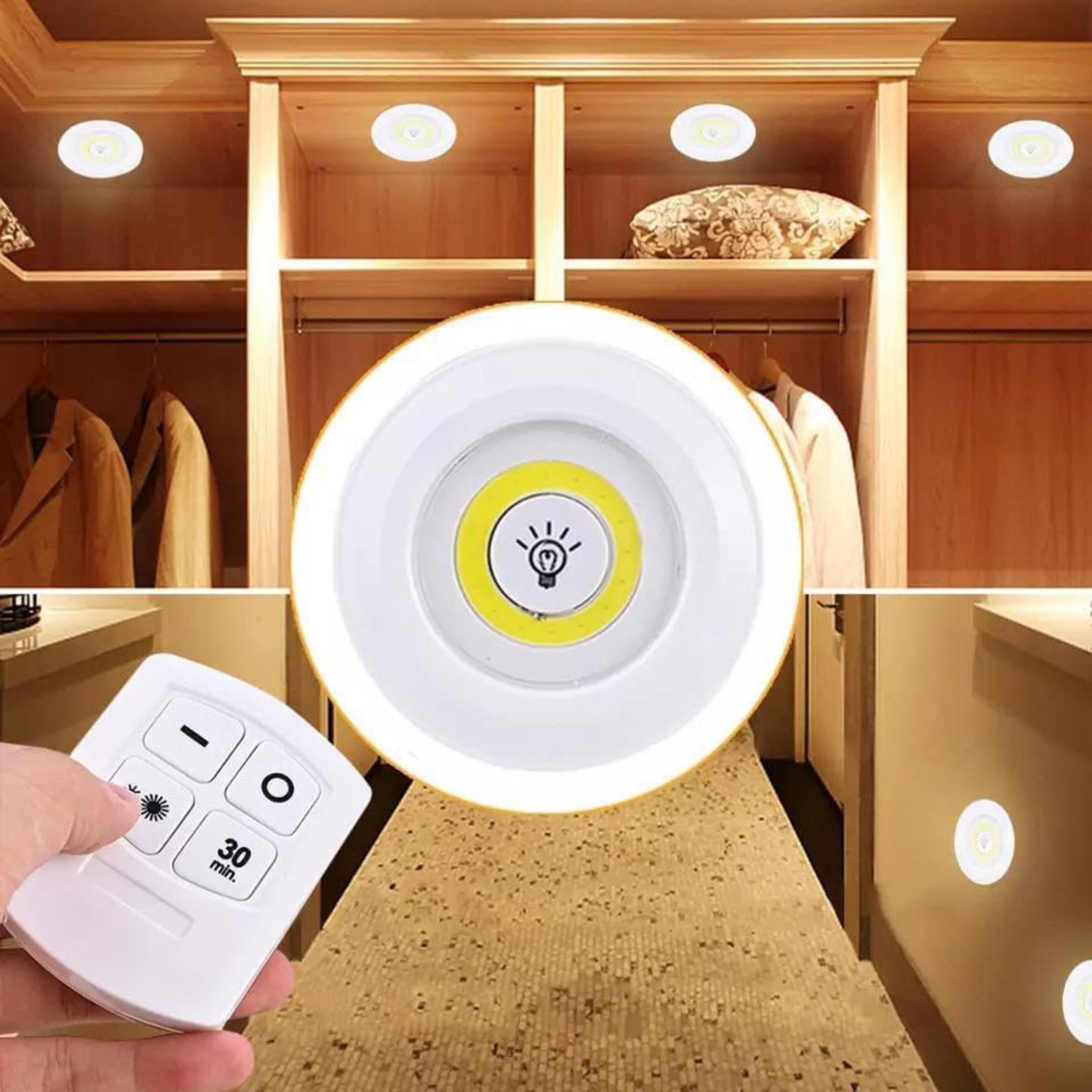 Set of 3 Wireless Adjustable LED Brightness Lights with Remote Control