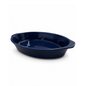 Ceramic oval baking dish in a deep blue color