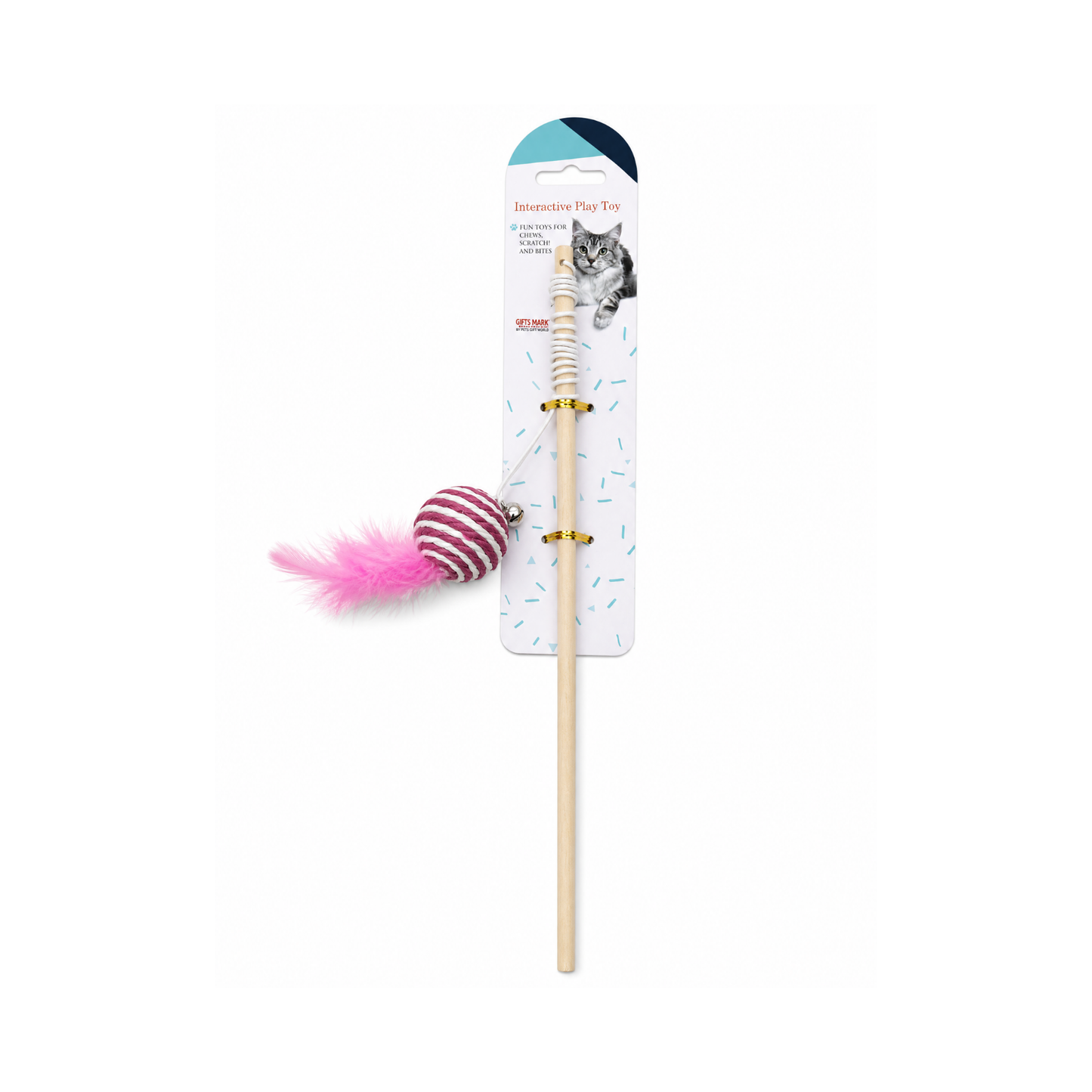 Cat Stick Cat Interactive Stick with Ball Feather Wand for Cat Teaser Catcher ( Color & Pattern May Vary ) (Wooden Wand Stick)