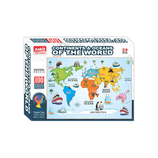 Ankit Toys & Games Continents and Oceans Explore the World: 100-Piece Jigsaw Puzzles for Kids Ages 6+, Educational and Engaging Geography Puzzle