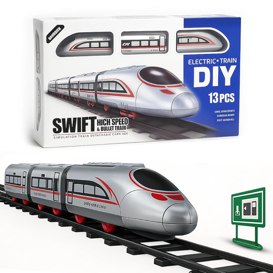 Electric Bullet Train Toy Set with DIY Railway Track - 13 Pcs Battery Operated High Speed Simulation Train
