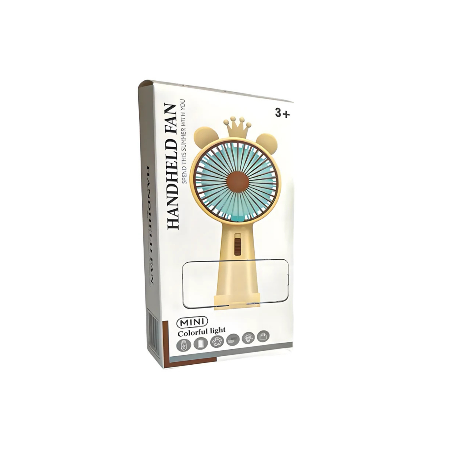 Handheld mini fan with a crown on top