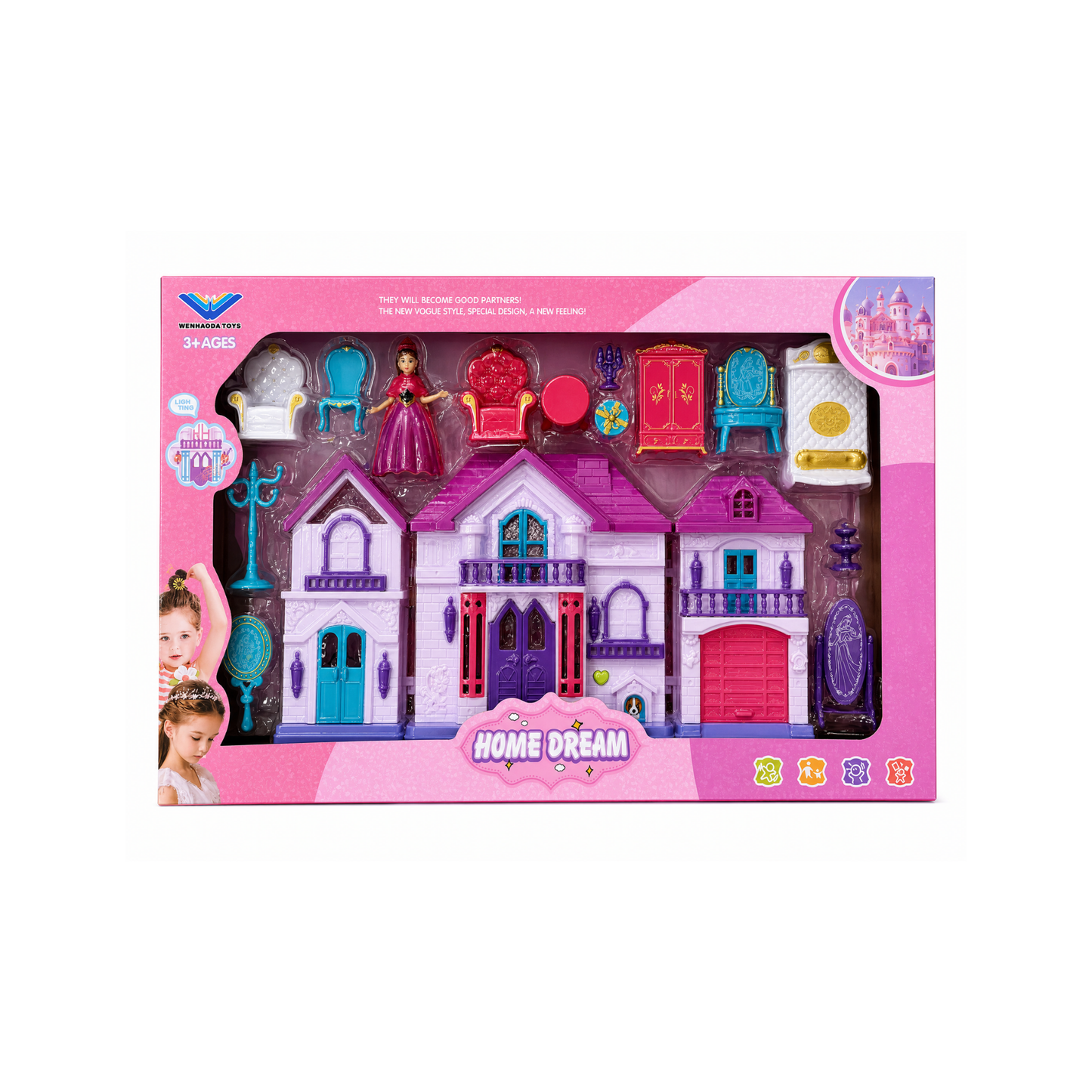 Family Doll House Play Set With Furniture For Kids