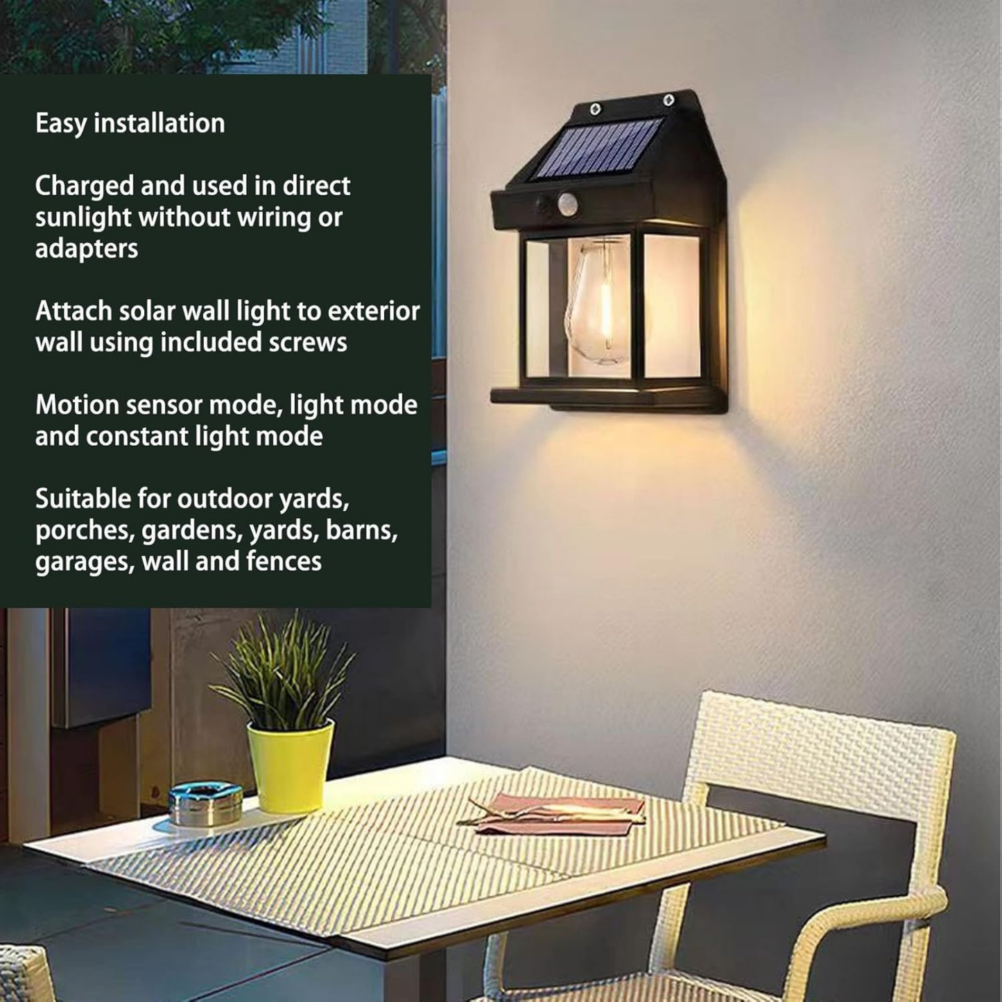 Solar Tungsten Wire Wall Light, Easy To Install 3 Modes Exterior Lighting Fixtures Wall Mount with Screws for Yards