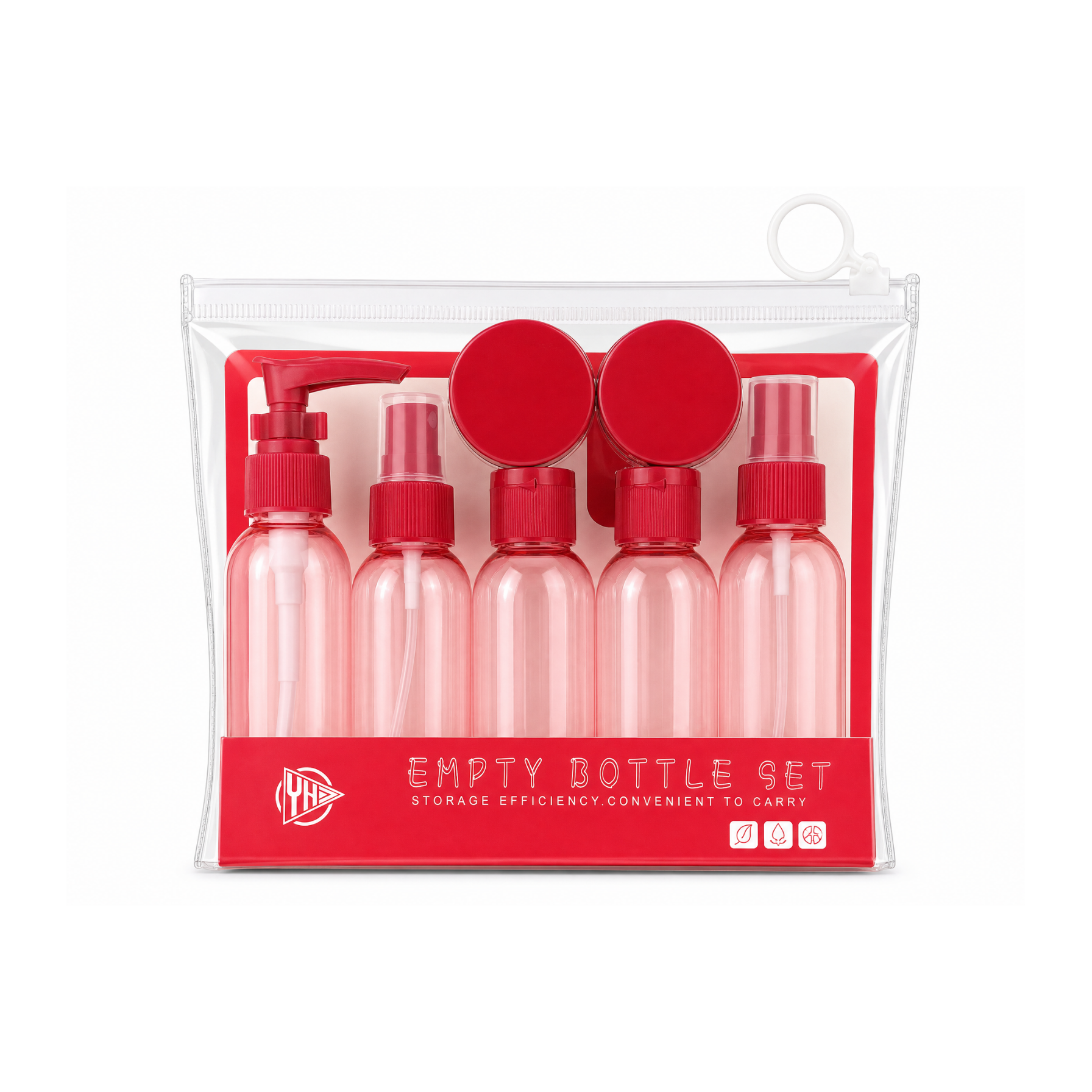 Travel Bottle Set with Storage Bag, Leak Proof Refillable Toiletry Containers for Shampoo, Lotion and Cosmetics, Red