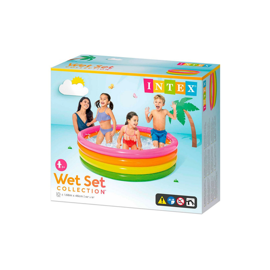 Sunset Glow inflatable 4-ring round kiddie pool with a multicolored design