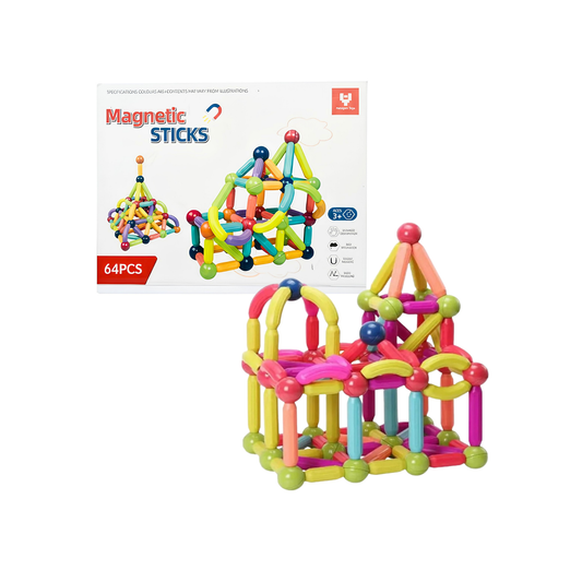 64-piece Magnetic Sticks set, colorful rods and balls for 3D construction